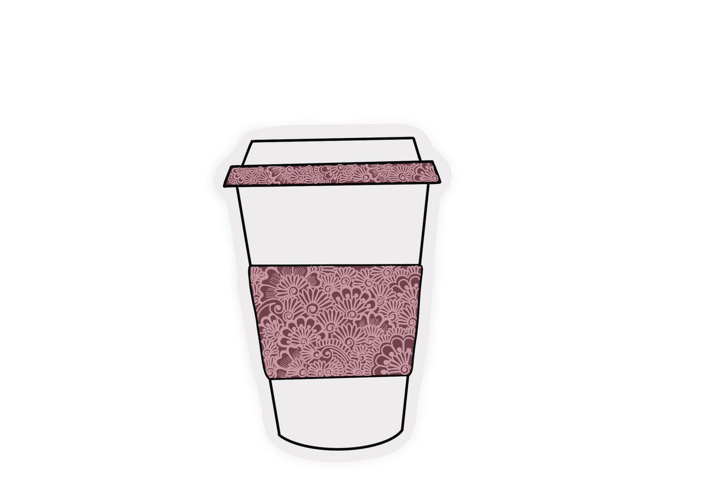 White Coffee Cup Sticker with pink henna design on a white background