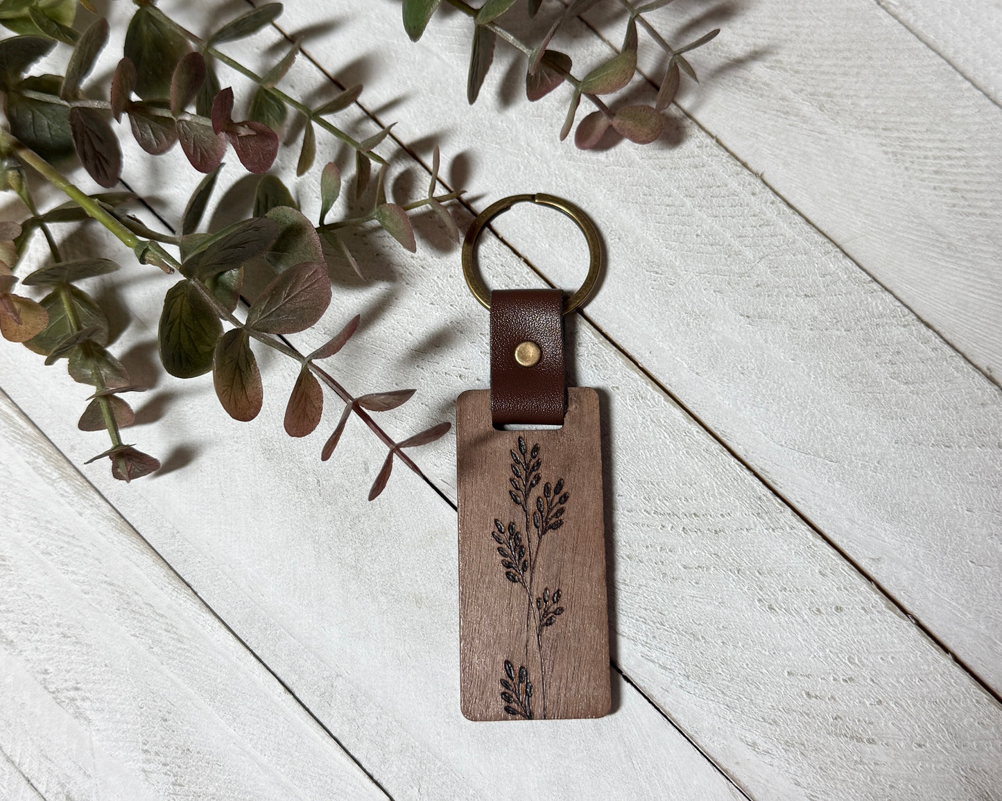 Wildflower Wood Burned Keychain