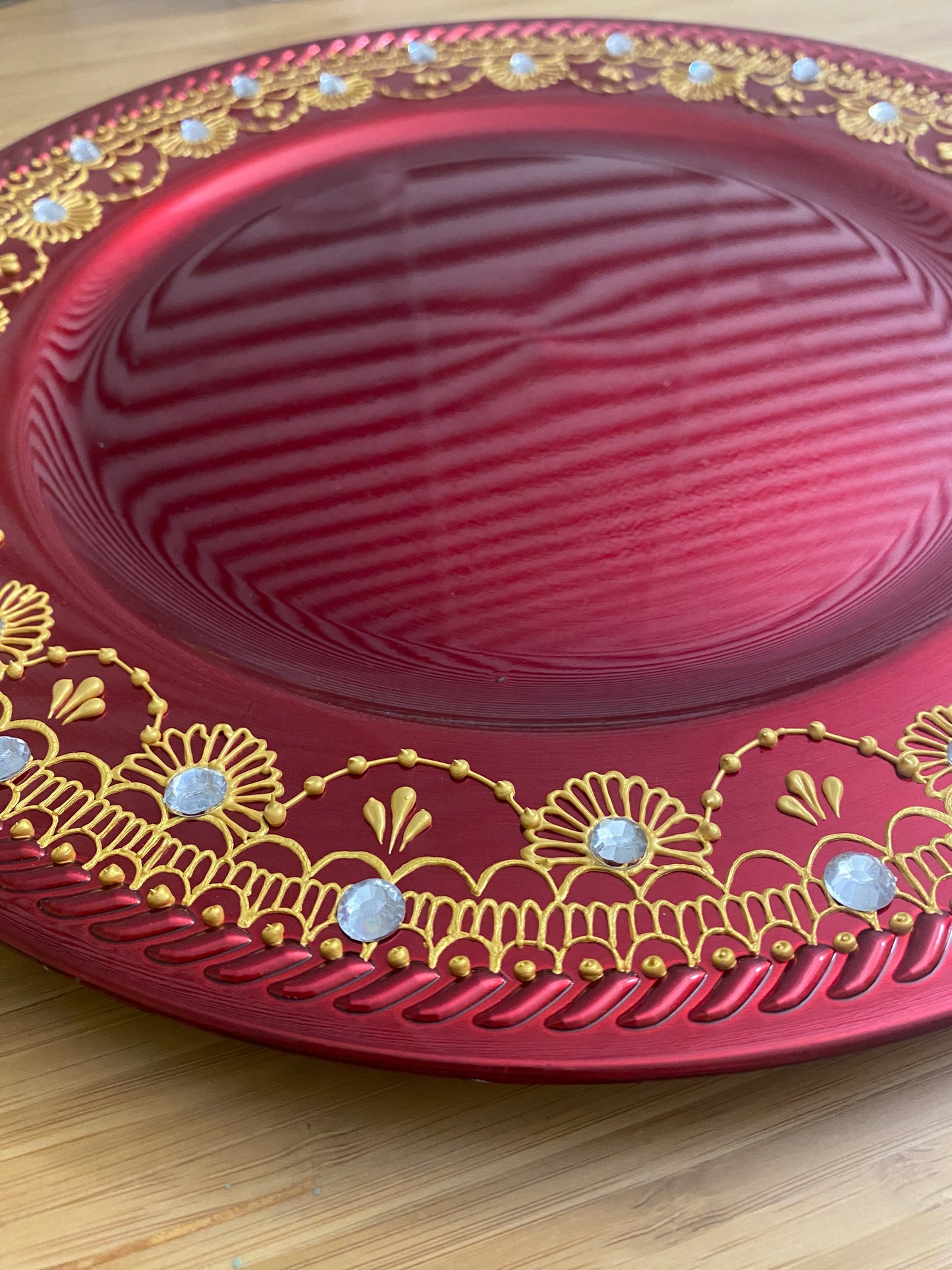 Hand-Painted Henna Charger Plate | Decorative Red & Gold Platter
