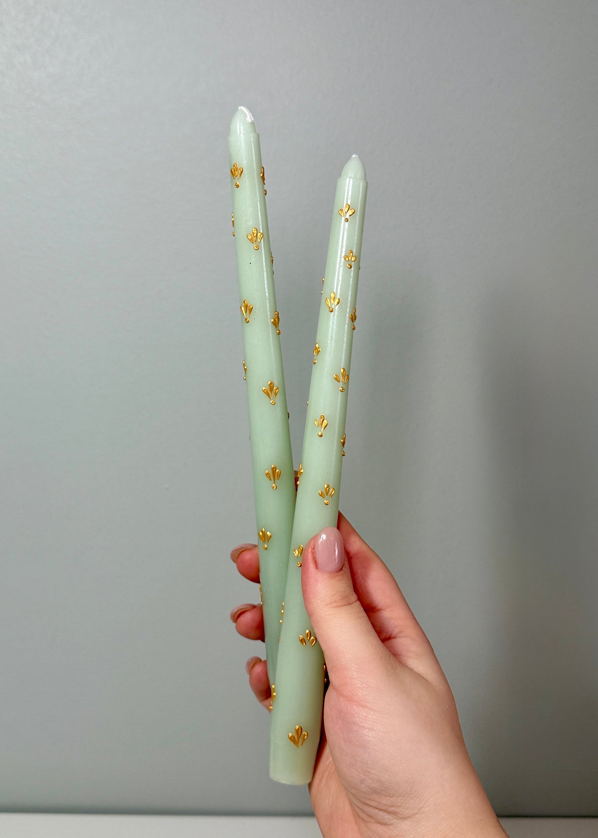 Hand-Painted Gold Leaf Taper Candles –  Set of 2, 10" Tall