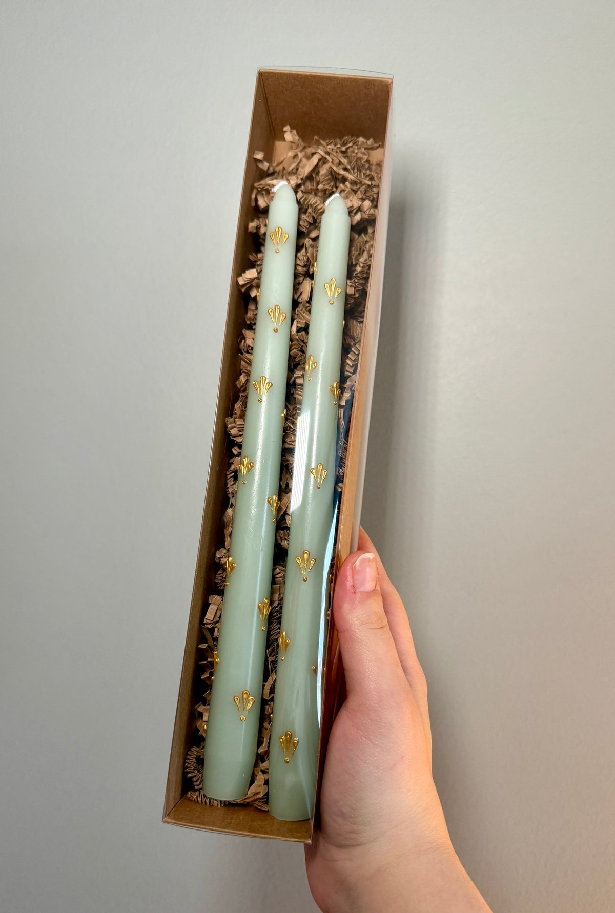 Hand-Painted Gold Leaf Taper Candles –  Set of 2, 10" Tall