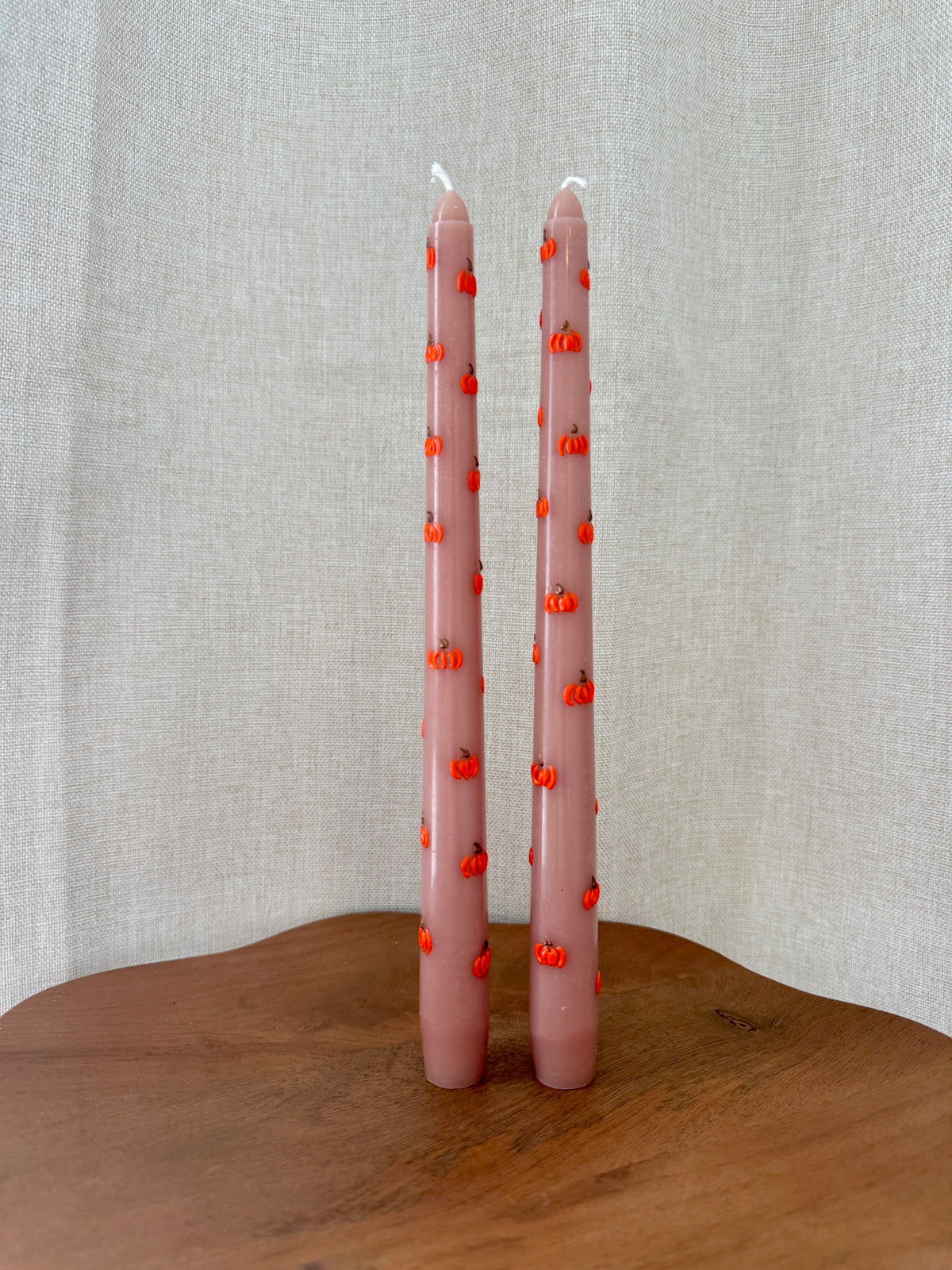 Hand Painted Pumpkin Taper Candles - Set of 2, Fall Table Decor, Autumn Dinner Candles, Thanksgiving Centerpiece, Cute Halloween & Harvest