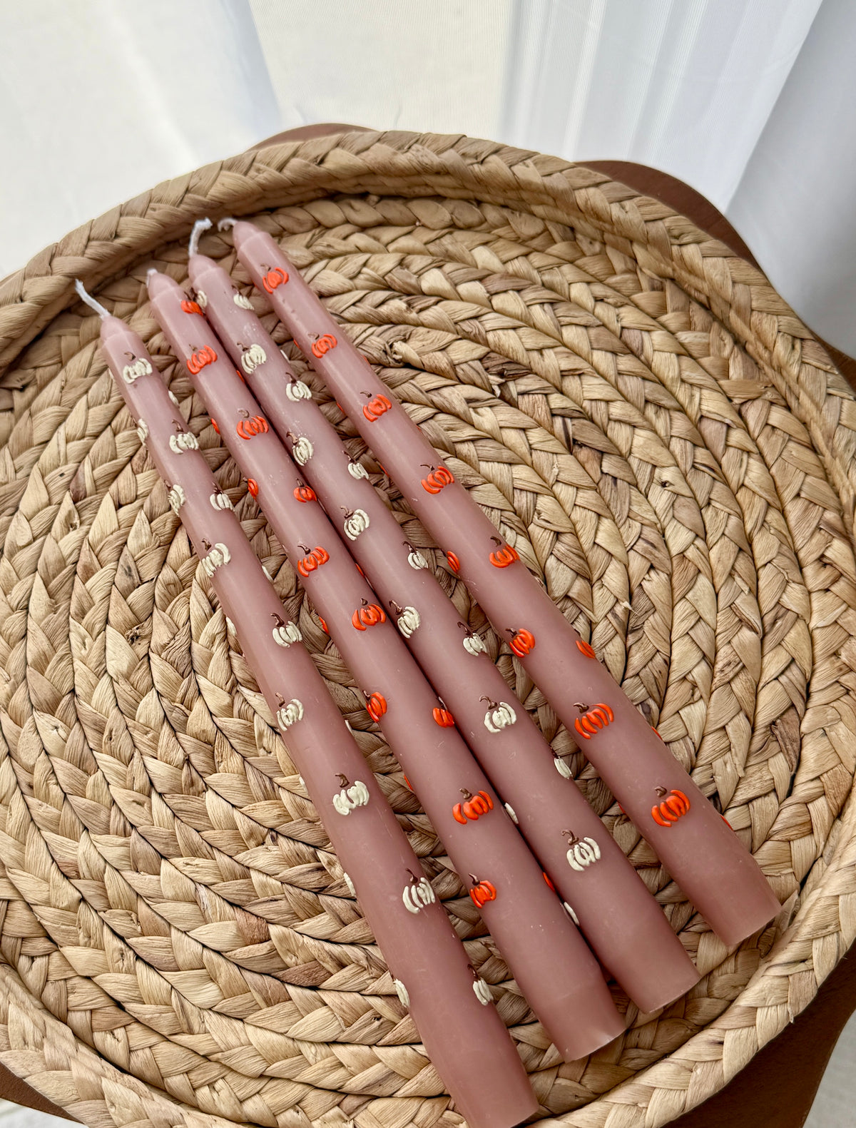 Hand Painted Pumpkin Taper Candles - Set of 2, Fall Table Decor, Autumn Dinner Candles, Thanksgiving Centerpiece, Cute Halloween & Harvest