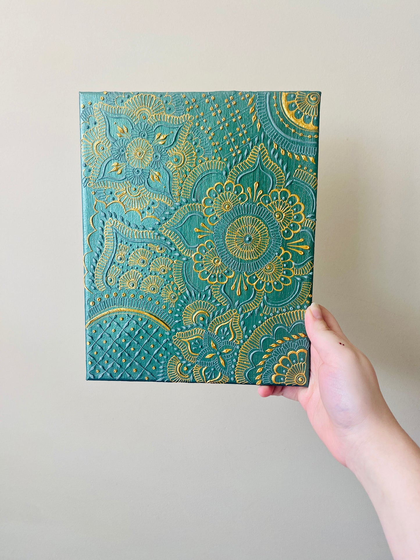 Green and Gold Henna Canvas