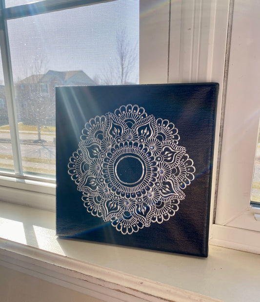 Mini Silver Mandala Canvas