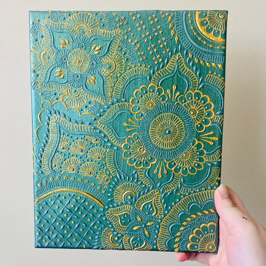 Green and Gold Henna Canvas